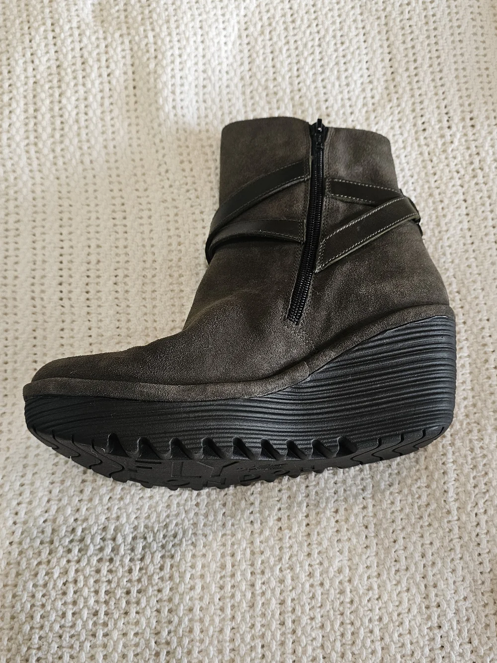 Fly London Olive Suede Wedge Ankle Boots